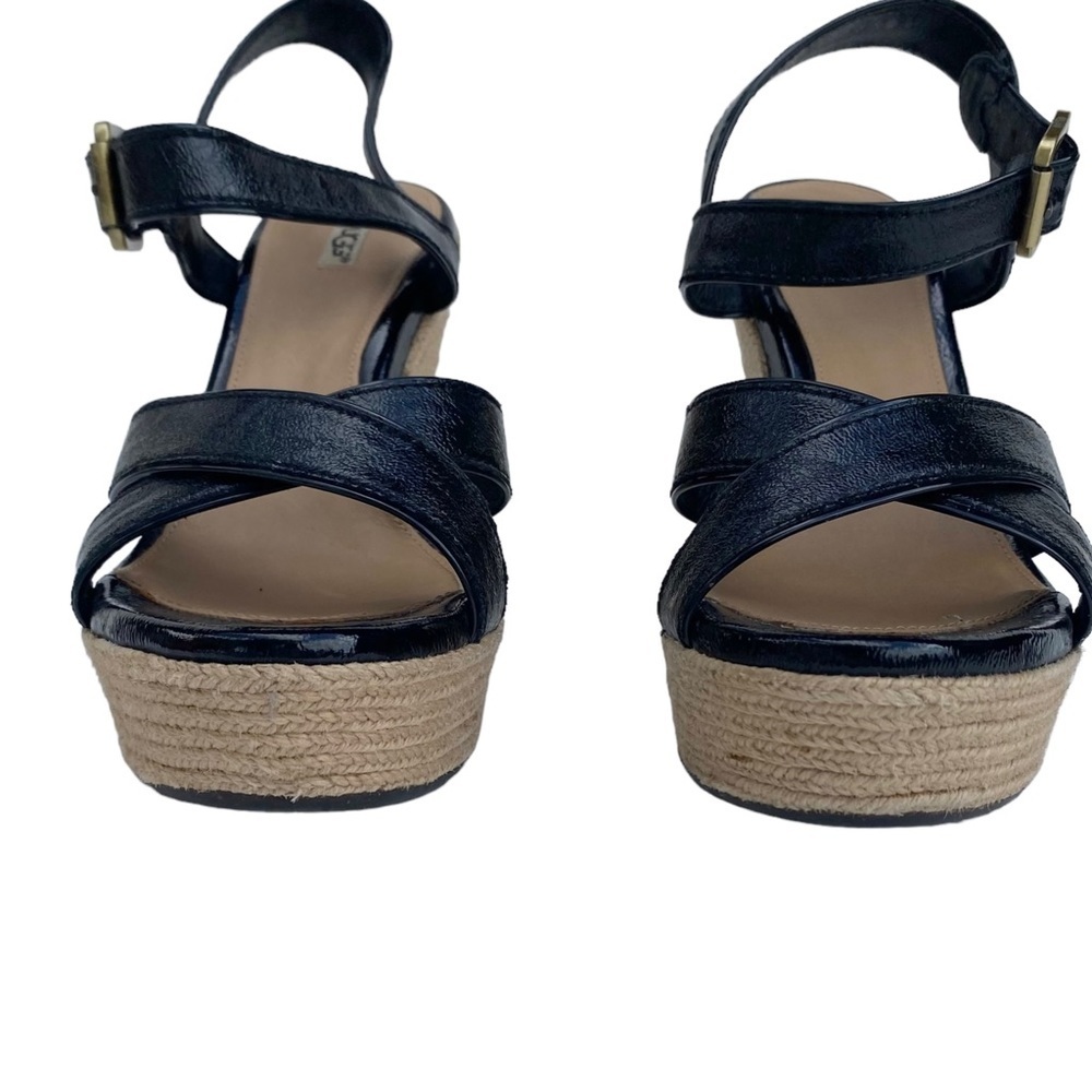 UGG Women’s Jacqueline Espadrille Black Patent Wedge Sandals, Ankle Strap Size 8 - Picture 5 of 15
